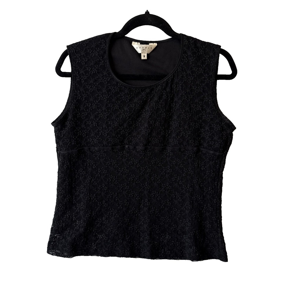 Outfit JPR Black Lace‎ Overlay Sleeveless Empire Waist Top M 90s Y2K Whimsigoth